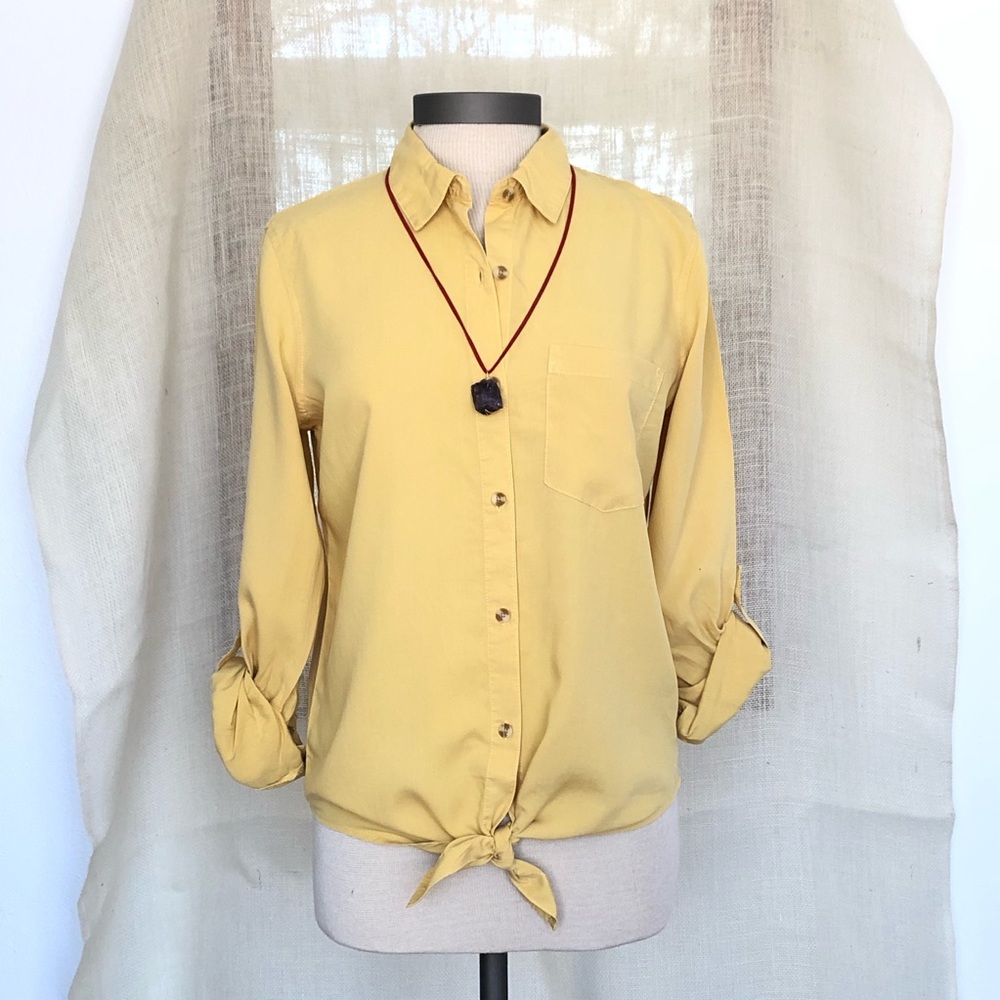 SALE❗️Tie Front Button-down Shirt - Yellow Mustard
